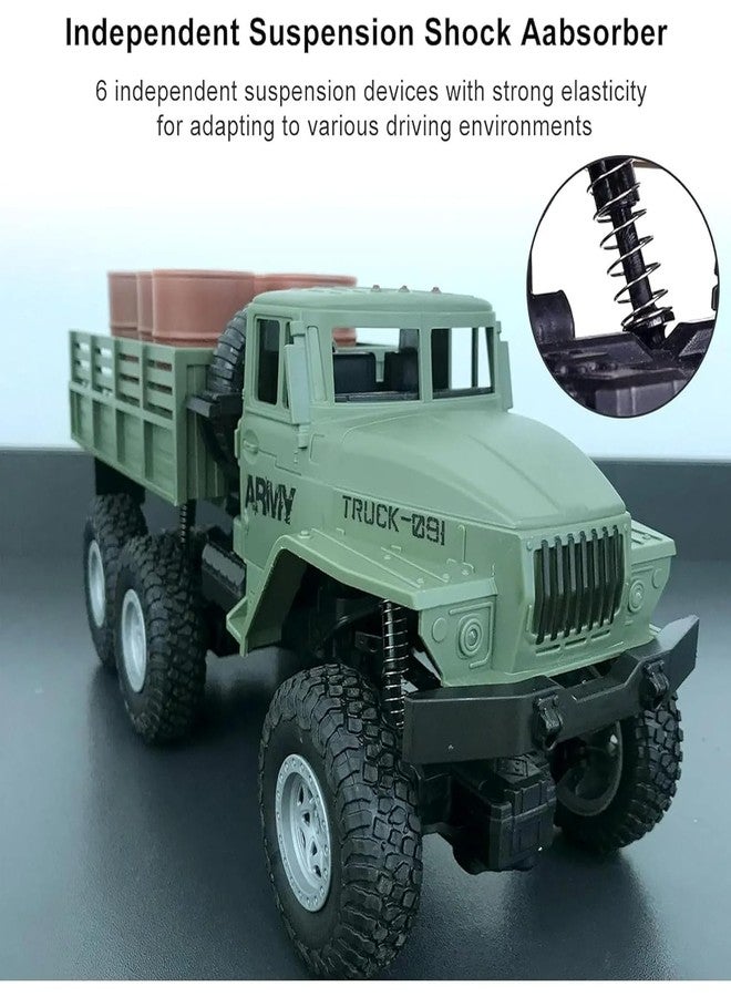 RahiGlow RC Military Truck 6x6 Road Remote Control Car 1/16 Scale Remote Control Truck 6WD All Terrain Rock Army Transport Vehicle Toy Vehicle for Kids Children Boy Gift - Image 2